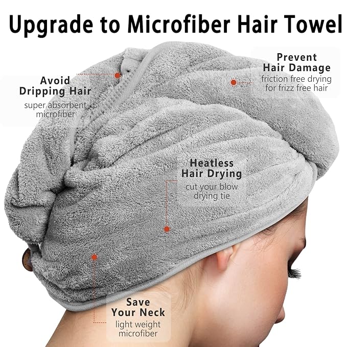 【2 in 1】Exfoliating Glove and Microfiber Hair Towel Set, Deep Exfoliating Body Scrubber for Healthy Skin Korean Exfoliating Mitt, Skin Body Exfoliator,【Super Absorbort】Hair Towel for Women Wet Hair