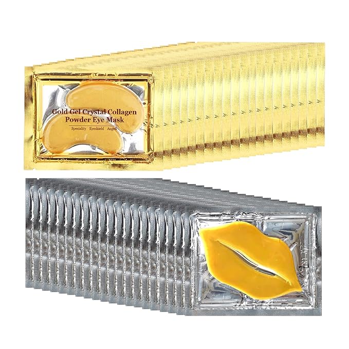 Adofect 40 Pairs Under Eye Patches and Lip Mask 24K Gold Eye Mask for Puffy Eyes Collagen Lip Masks and Crystal Eye Mask Reducing Fine Lines for Women and Men (Gold)
