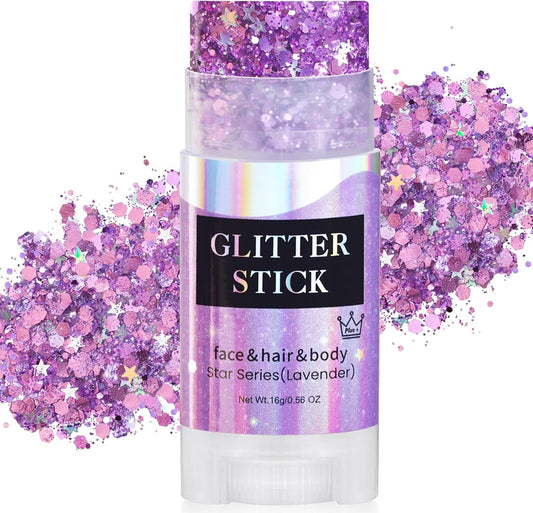 MEICOLY Light Purple Face Body Glitter Stick,Hair Glitter Stick for Kids and Women,Sparkle Chunky Glitter Makeup,Waterproof Face Glitter for Halloween Party Rave Festival