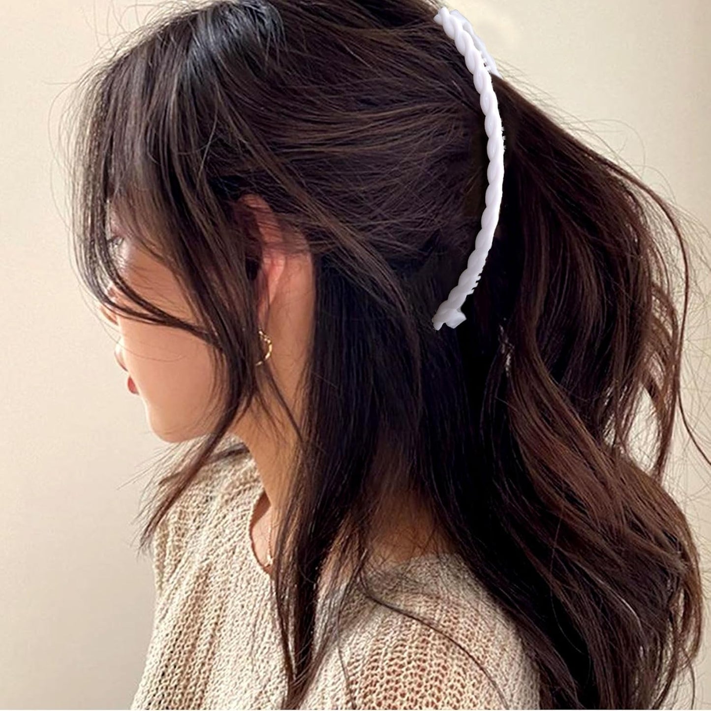 3pcs Banana Hair Clips for Women, Non-Slip Hair Claws with Double Combs, Vintage Hairpin Thick Long Curly Hair Styling Accessories for Daily, Party - Black, Brown, White (Wavy Edge)