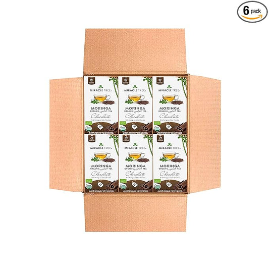 Miracle Tree - 6 Count of Organic Moringa Superfood Tea, 25 Individually Sealed Tea Bags, Chocolate (Keto, Detox, Energy/Immunity Booster, Vegan, Gluten-Free, Organic, Non-GMO, Caffeine-Free)