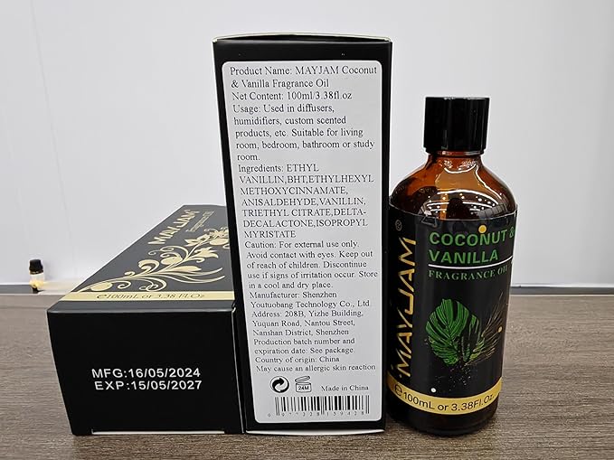 Coconut & Vanilla Fragrance Oils Essential Oil - Coconut & Vanilla Oil for Diffusers, 3.38FL.OZ/100ML Large Volume Fragrance Oil with Premium Glass Dropper