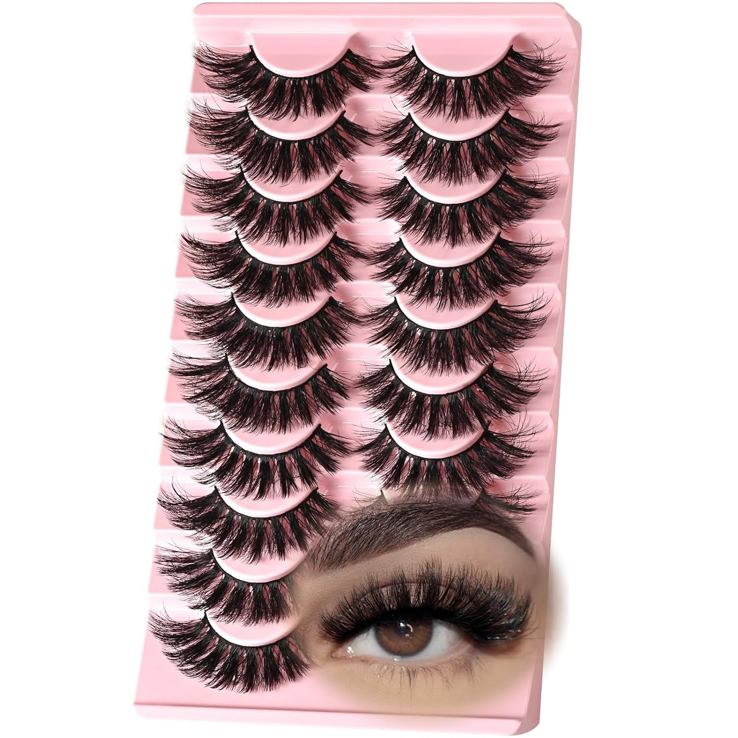 FARRED Cat Eye Lashes Fluffy False Eyelashes 10 Pairs Fake Eyelashes Natural Look Short Natural Lashes Cateye Lash Wispy Volume Eyelash Faux Mink Strip Lashes Pack for Daily Makeup (C8 | 9-17MM)