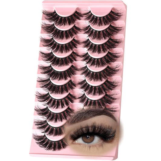 FARRED Cat Eye Lashes Fluffy False Eyelashes 10 Pairs Fake Eyelashes Natural Look Short Natural Lashes Cateye Lash Wispy Volume Eyelash Faux Mink Strip Lashes Pack for Daily Makeup (C8 | 9-17MM)