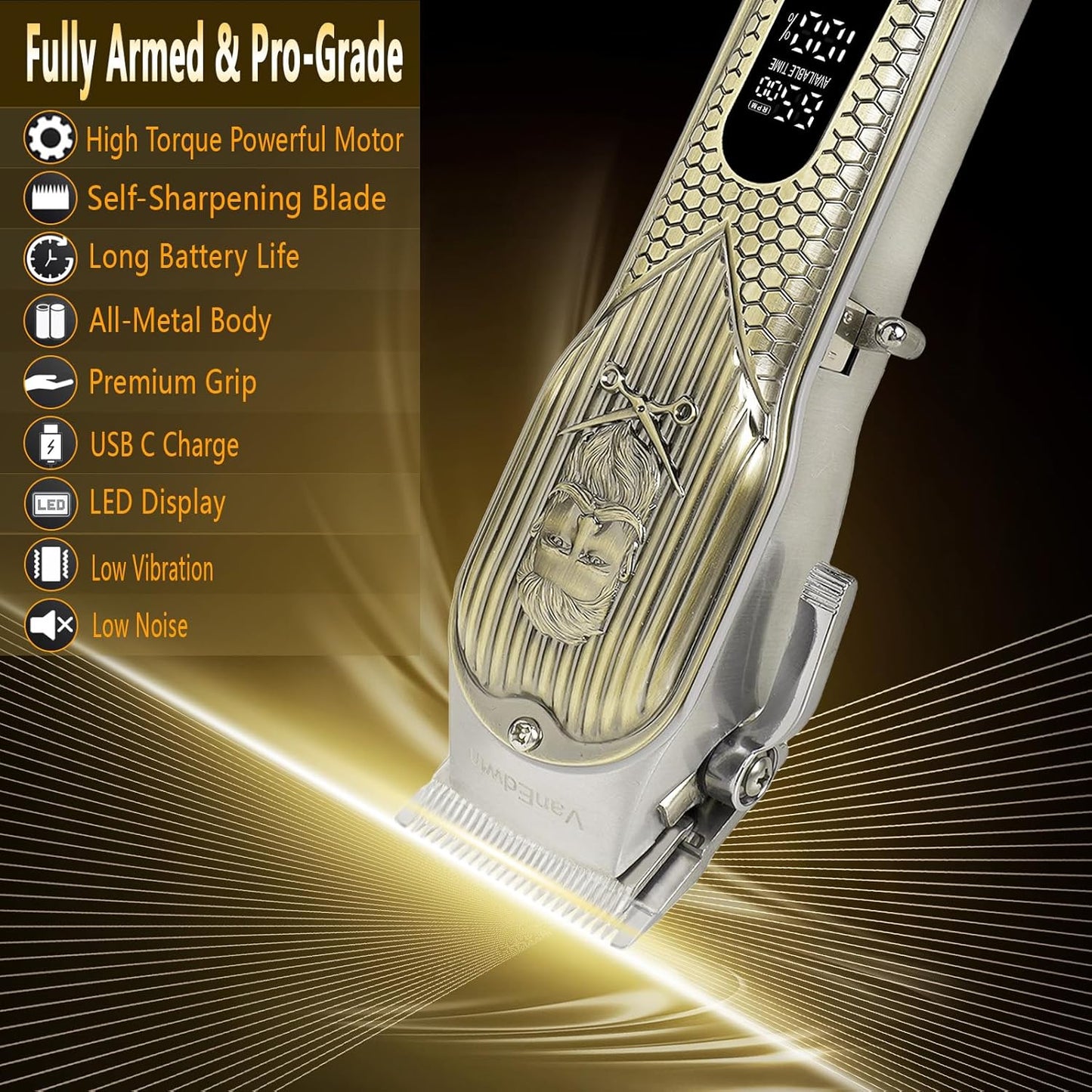 VanEdwin Heavy Duty Professional Hair Clippers for Men, Premium Feel, Texture & Grip, Cordless Mens Hair Clippers for Barbers, Quiet Hair Trimmer for Men & Kids, Clippers for Hair Cutting