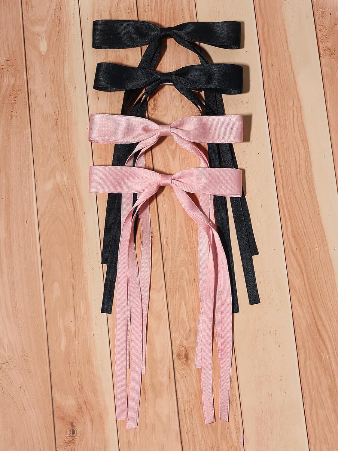 4pcs Tassel Ribbon Bowknot Hair Accessories with Long Tails, Solid Barrettes Claw Clips with Bows for Girls and Women (Navy Pink)