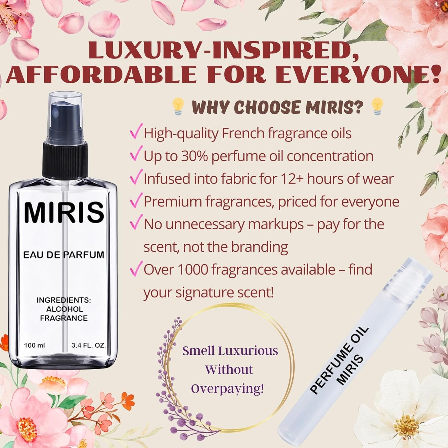MIRIS No. 569, Inspired by Lolita Lemp, Long-Lasting Eau de Parfum for Women, Spray 3.4 Fl Oz / 100 ml