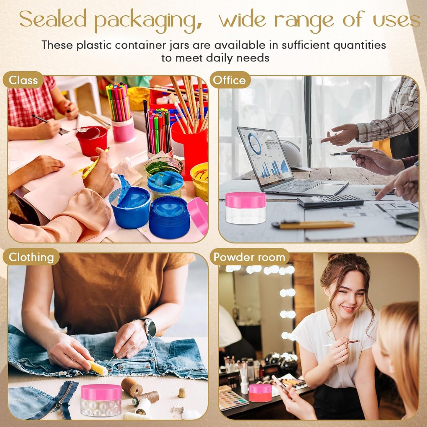 SATINIOR 100 Pcs Plastic Jars with Lids Small Containers Lids Wide Mouth Small Plastic Containers for Lotion Cream Rhinestones Body Butters Travel Storage(1 oz,Pink)