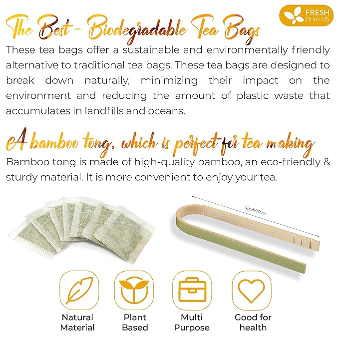 FreshDrinkUS, Premium 85 Ginger Turmeric Tea Bags, 100% Natural Ingredients, Hand-made Blend of Ginger and Turmeric Herbal Tea, Eco-conscious Tea Bags. No Sugar, No Caffeine, No Gluten, Vegan.