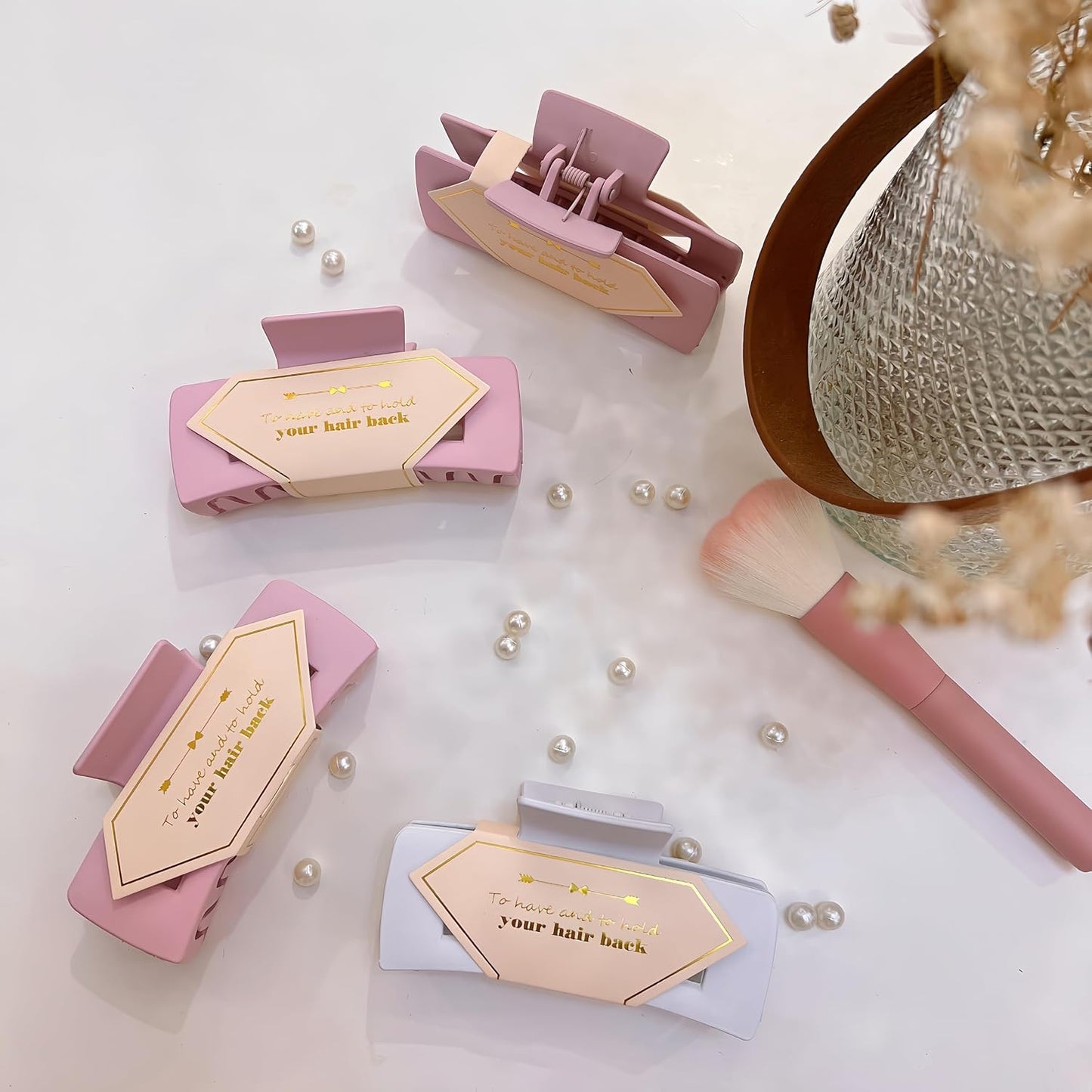 Bridesmaid Proposal Gifts 4.1inch 12pcs Square Hair Claw bachelorette party accessories Clips for Wedding Party Favors (Smooth Pink)