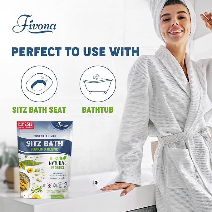 Hemorrhoid Treatment 40oz Sitz Bath Salts Postpartum Soaking Blend Epsom Salt Soak with All Natural Oils for Self Care Bartholin Cyst Treatment, Large Value Pack