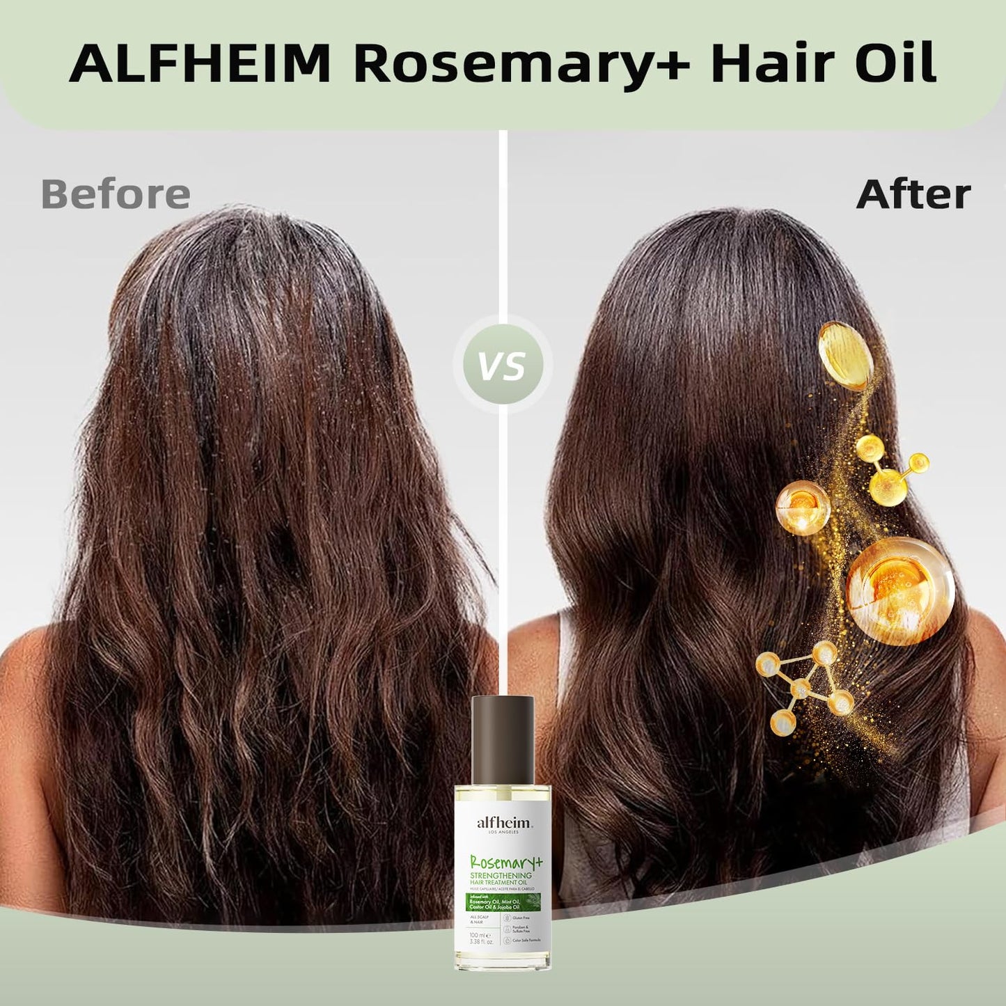 ALFHEIM Rosemary+ Purifying Hair Oil – Lightweight Smoothing & Balancing Treatment for Oily & Fine Hair with Rosemary, Peppermint & Jojoba Oils – Anti-Frizz, Shine & Scalp Nourishment – 3.38 oz