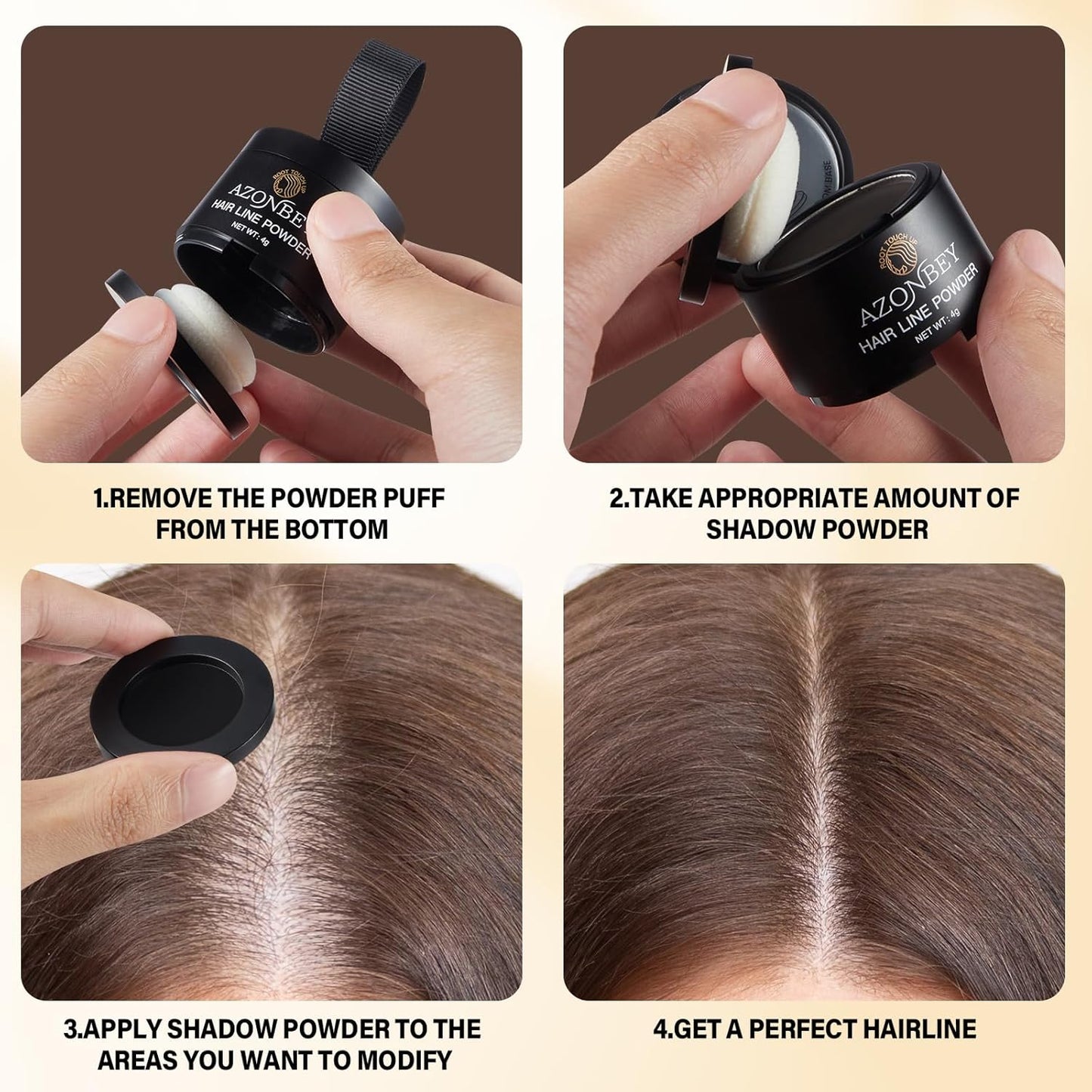 Root Touch Up Sets,Hairline Powder for Women Cover Up- Hairline Concealer for Thin and Thinning Hair, Water & Sweat Resistant,Contain Azonbey Makeup Brush (Gray, Med-Makeup Brush)