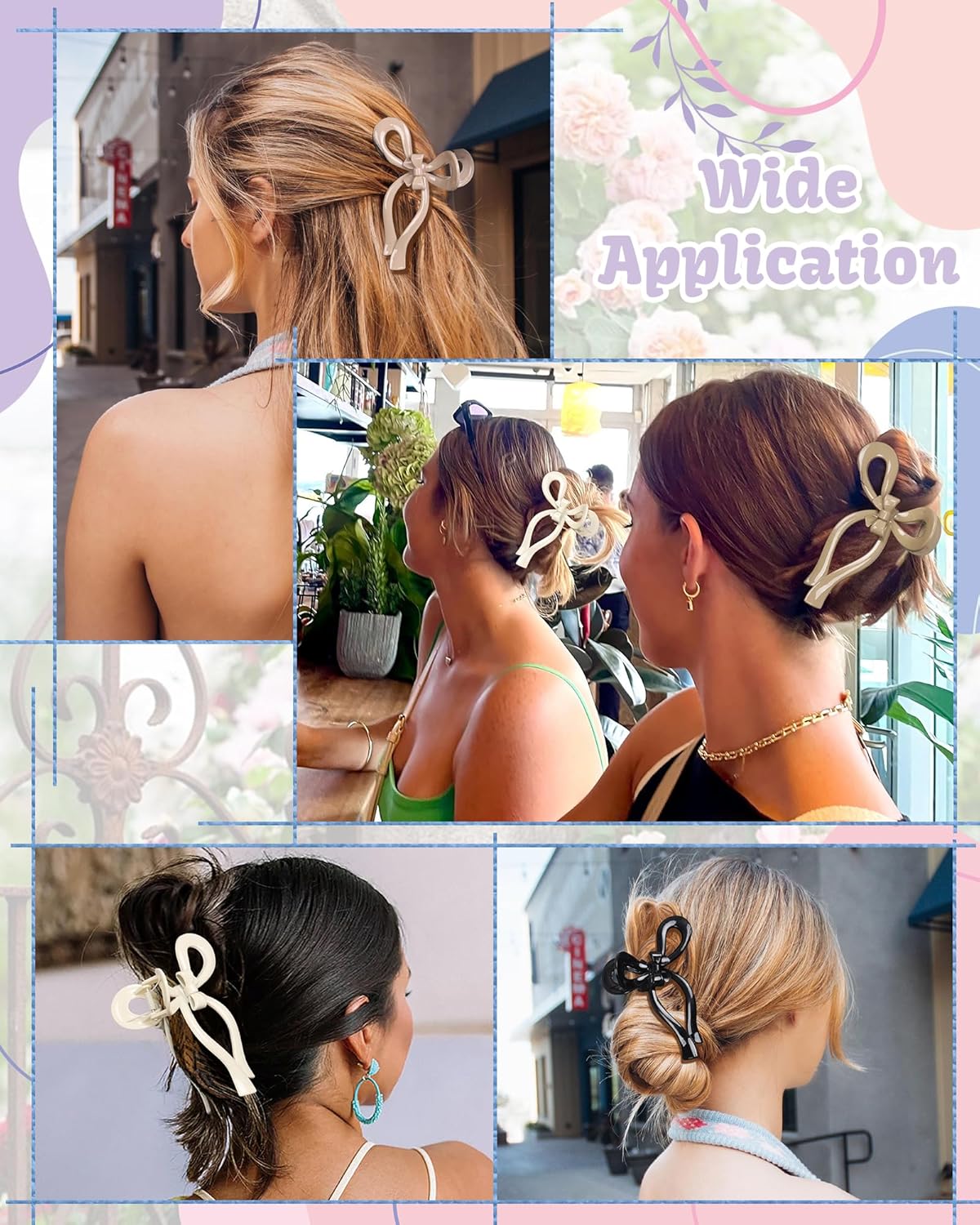 4 PCS Bow Hair Clips Bow Claw Clip for Women Nonslip Large Hair Claw Clips for Thin and Thick Hair Strong Hold Hair Bows (Black+White+Brown+Pink)