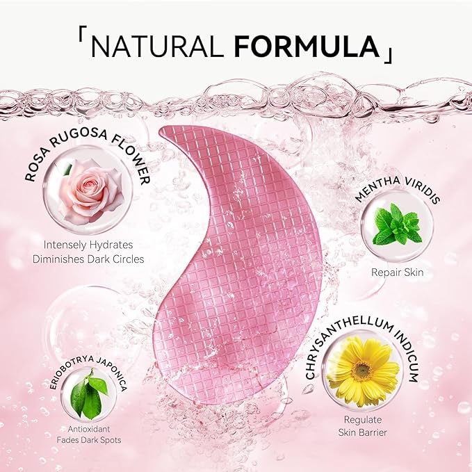 BREYLEE Pink Rose Eye Mask– 60 Pcs - Puffy Eyes and Dark Circles Treatments – Look Younger and Reduce Wrinkles and Fine Lines Undereye, Improve and Firm eye Skin - Pure Natural Material Extraction