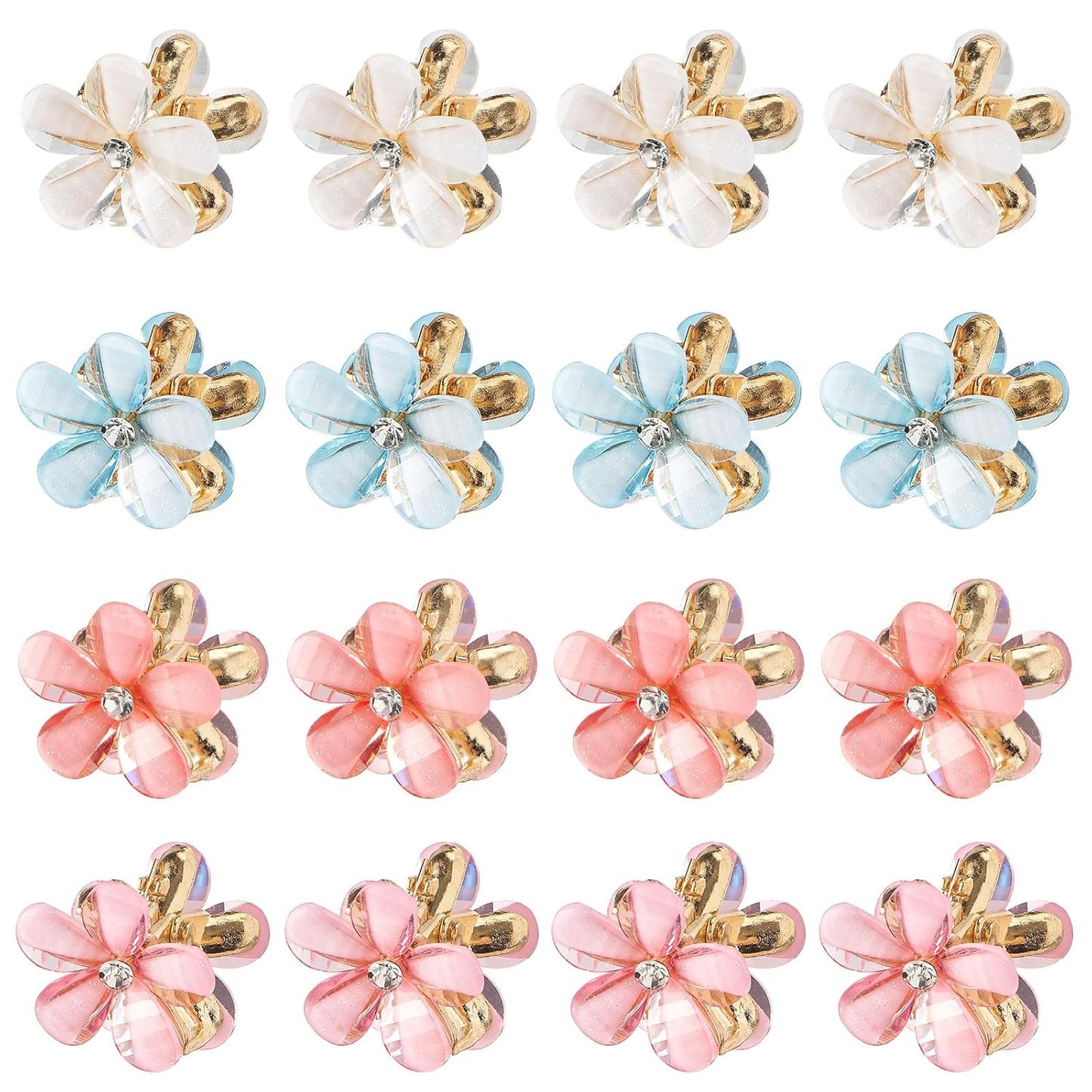 Small Flower Hair Clips for Women 16PCS Colourful Mini Crystal Flower Claw Clips for Thin/Thick Curly Hair Non Slip Bangs Pins(16PCS-Style 6)