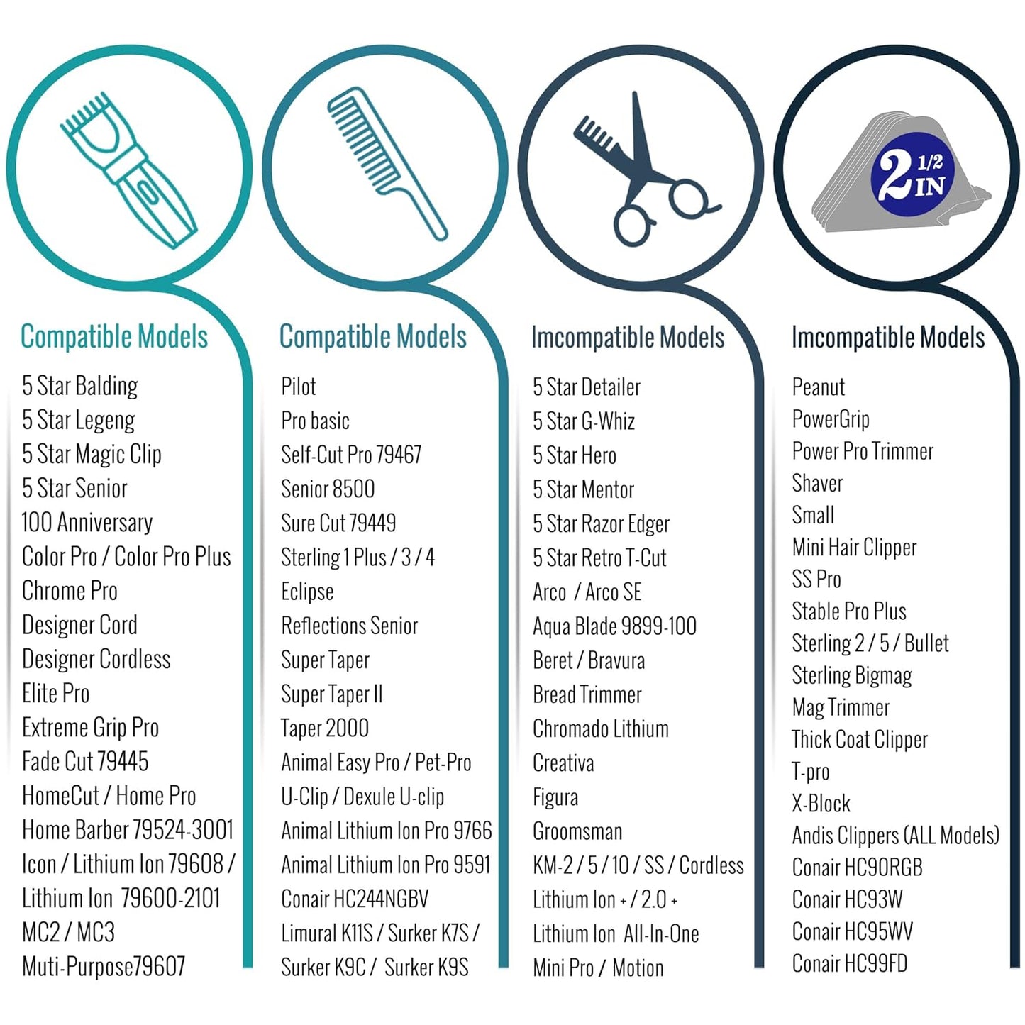 Clipper Guards for Wahl 10 12 14 16 18 20 Hair Clipper Guards 6pcs Extra Long Clipper Guard Attachments 2.5 Inch Clipper Guides Multiple Sizes Universal 2.5", 2.25", 2", 1.75", 1.5", 1.25" (Dark Gray)