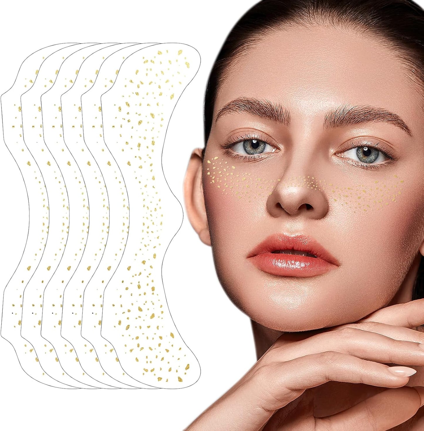 Glitter Freckles - Gold Glitter Freckles Face Tattoo, 6PCS Makeup Patches, Temporary Face Glitter, Faux Fake Freckles, Cute Face Jewels for Women and Girls, Water Transfer Face Glitter for Kids