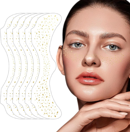 Glitter Freckles - Gold Glitter Freckles Face Tattoo, 6PCS Makeup Patches, Temporary Face Glitter, Faux Fake Freckles, Cute Face Jewels for Women and Girls, Water Transfer Face Glitter for Kids