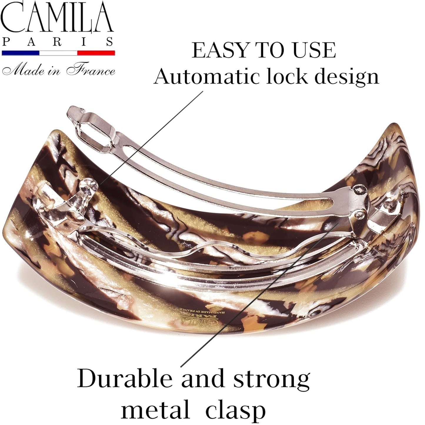 Camila Paris CP3620 French Hair Barrette Clip for Girls for Thick Curly Wavy Long Hair, Strong Hold Grip Hair Clips for Women, Automatic, No Slip Styling Girls Hair Accessories, Handmade in France