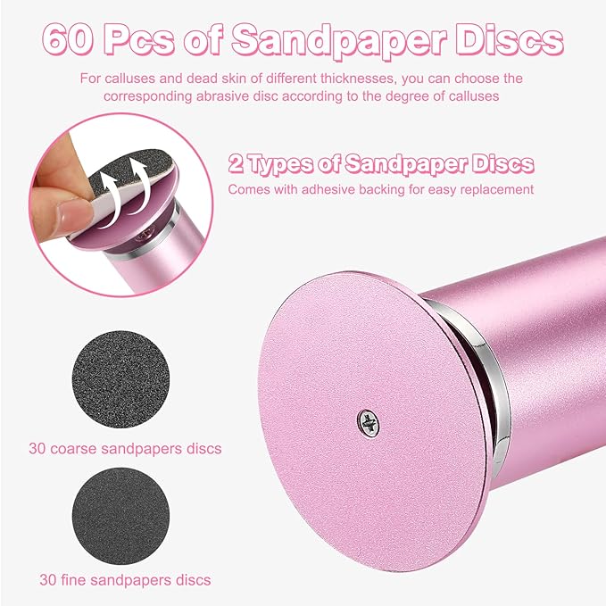 AFFLAT Electric Foot Callus Remover, Adjustable Speed (0-800Rpm), Adjustable Speed Foot Scrubber with 60 Pcs Sandpaper Discs, Electric Callus Remover for Feet,Pedicure Tool for Men and Women,Pink