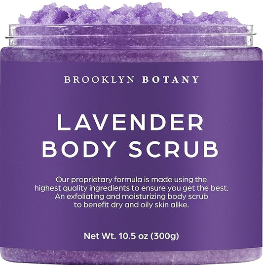 Brooklyn Botany Dead Sea Salt and Lavender Body Scrub - Moisturizing and Exfoliating Body, Face, Hand, Foot Scrub - Fights Fine Lines, Wrinkles - Great Gifts for Women & Men - 10.5 oz
