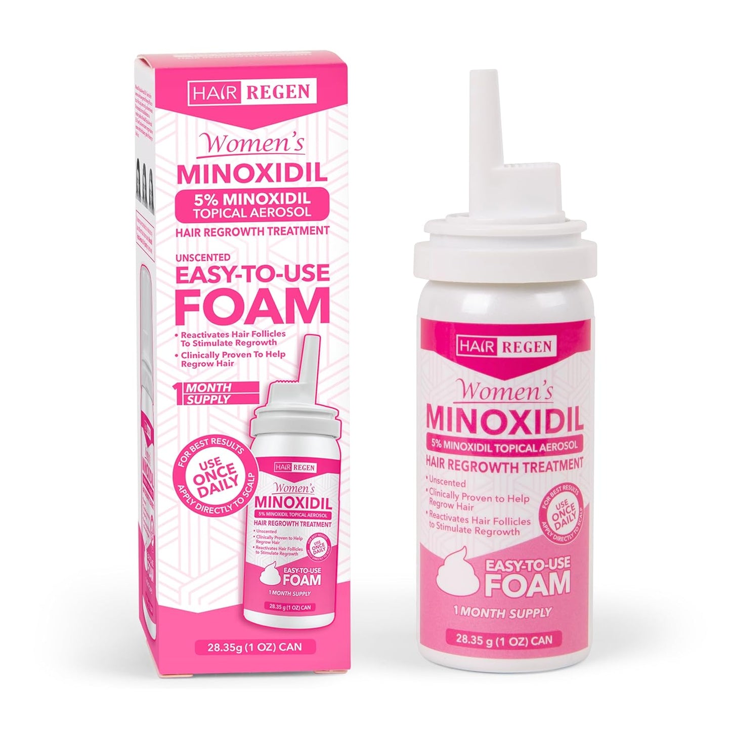 Hair-Regen Women’s 5% Minoxidil Foam – 1-Month Supply for Hair Regrowth – Clinically Proven Topical Treatment for Thinning Hair, Hair Loss & Female Pattern Baldness – Minoxidil for Women