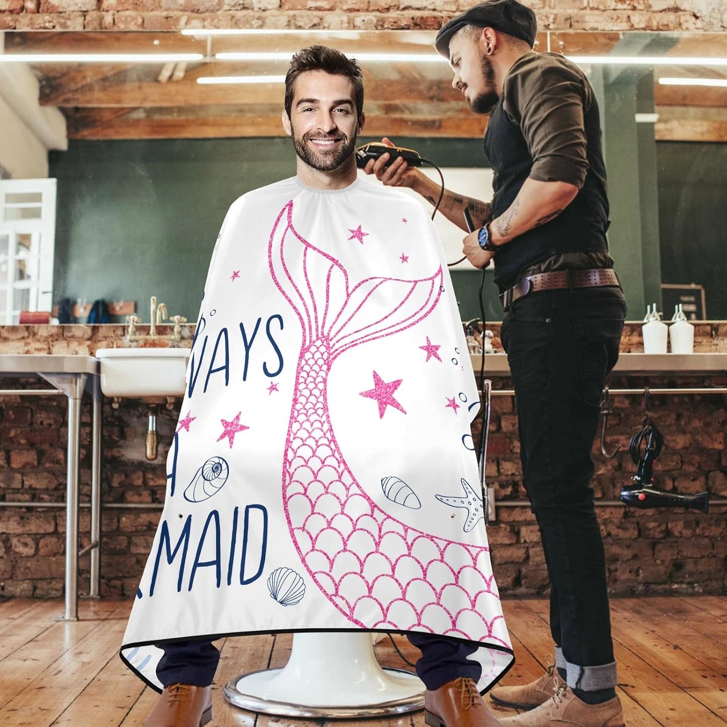 visesunny Barber Cape Mermaid Tail Polyester Hair Cutting Salon Cape Apron Anti-Static Haircut Water-Resistant Shaving Cloth Beard Shaving Bib Hairdressing Cape