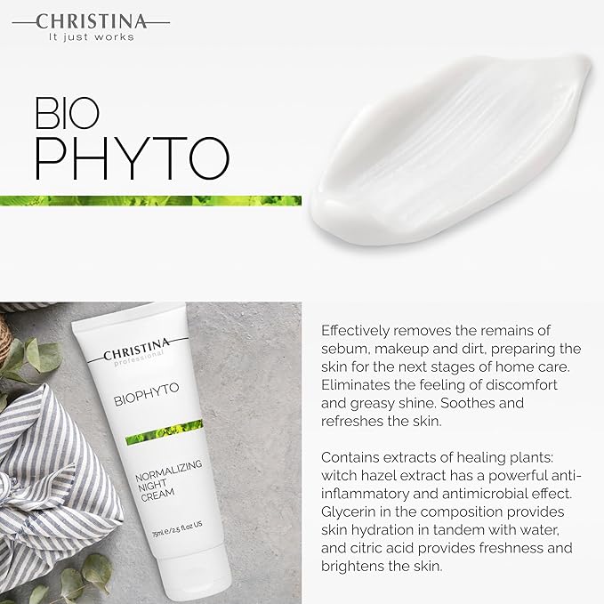 '-CHRISTINA- Bio Phyto Normalizing Night Cream with Hyaluronic Acid & Vitamin E | Stress Reducing& Barrier Strengthening Night Cream for Face for Oily & Combination Skin 75ml