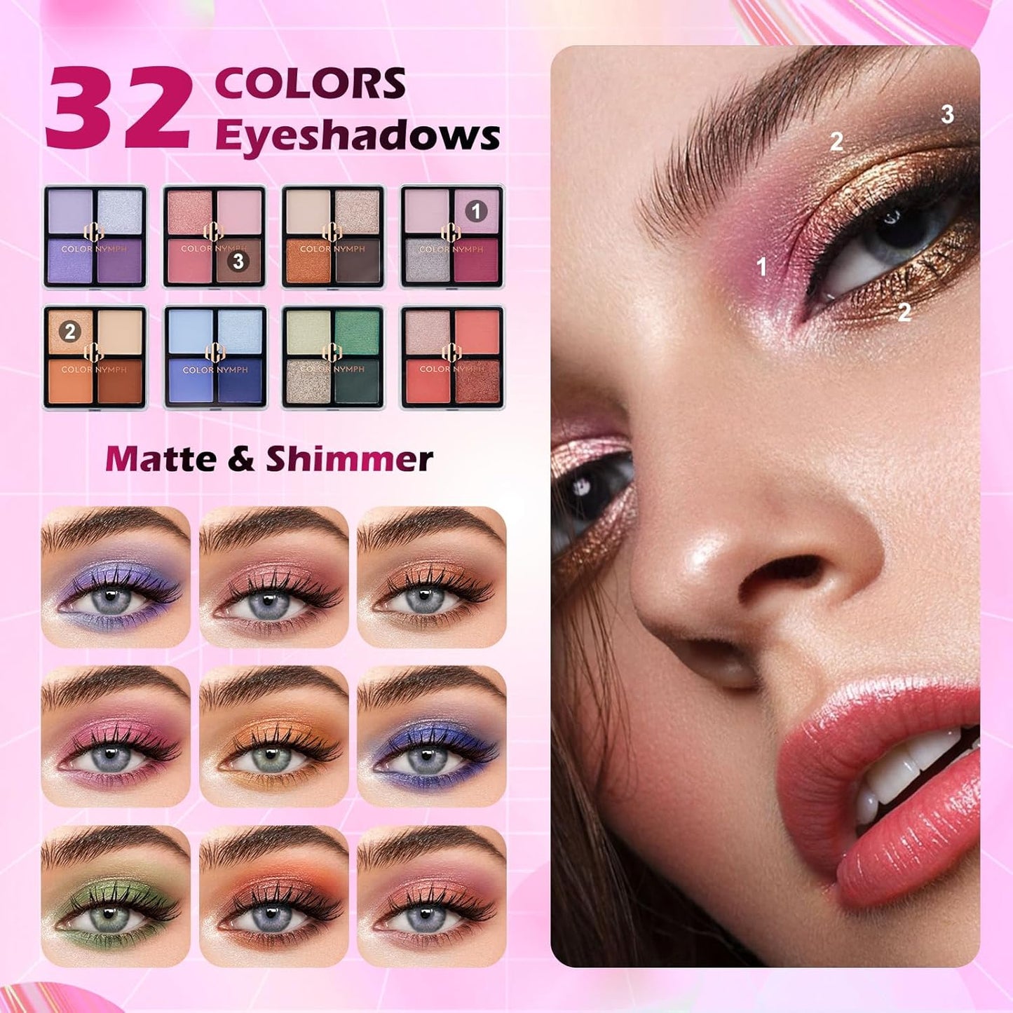 Color Nymph Makeup Kit for Teen Girls, All-in-One Beginner Makeup Set with Eyeshadow, Blush, Highlighter, Bronzer, Contour, Lipsticks, Eyeliner, Brushes & Mirror in Train Case (Starry Black)