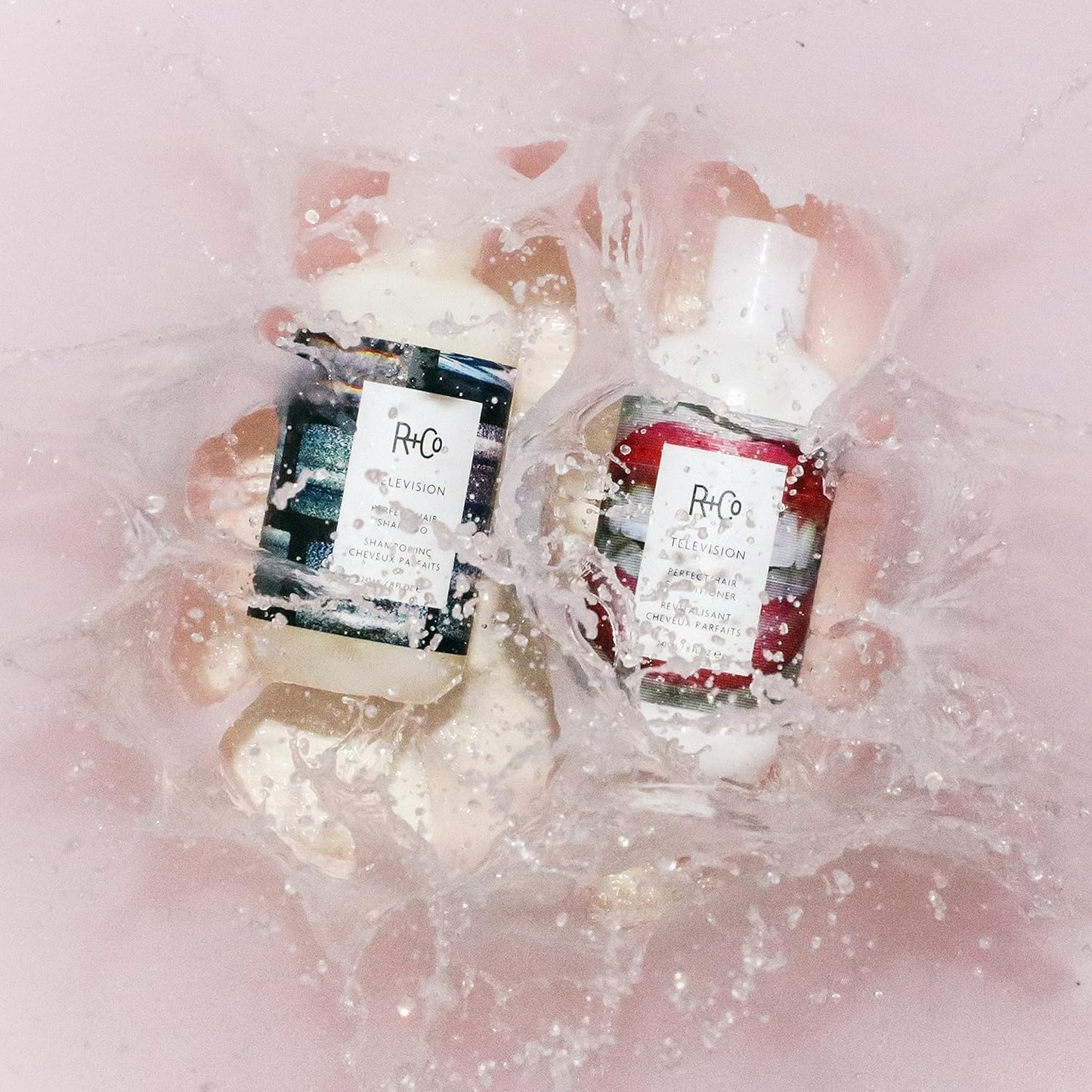 R+Co Television Perfect Hair Shampoo & Conditioner Set + Deluxe Sample (0.5oz) | Smooths, Adds Shine & Volume | Vegan + Cruelty-Free | 8.5oz (Pack of 2)