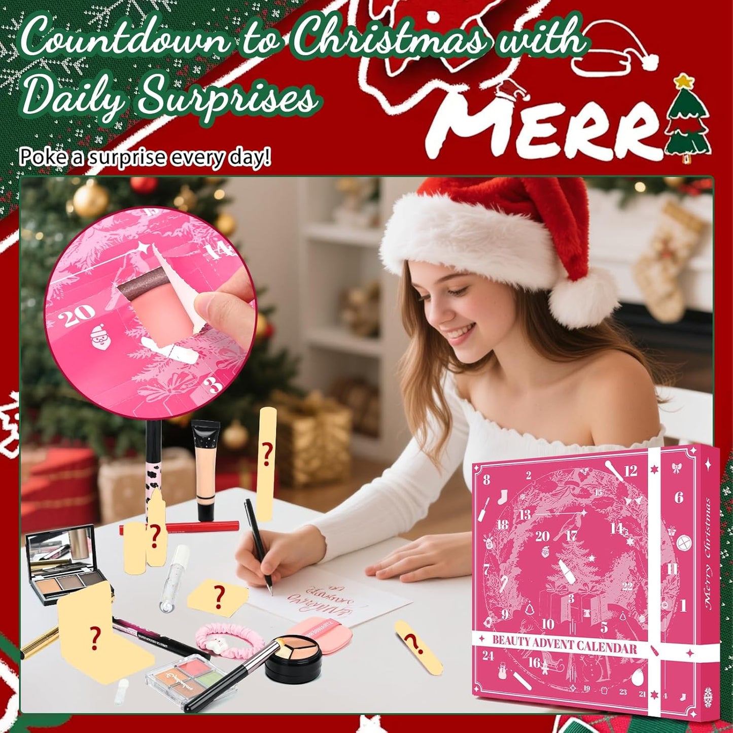 Makeup Advent Calendar 2025 for Teen Girls & Women，24 Days Christmas Countdown Calendar Makeup Gift Set, 2025 Xmas Gift Surprise Box Calendar Full Beauty Kit