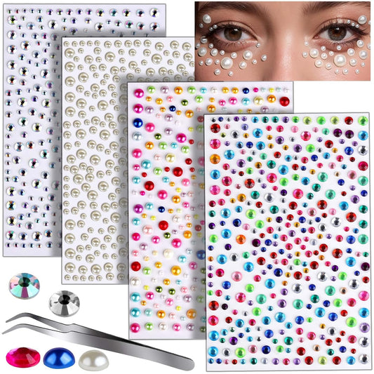 Teenitor Face Gems Hair Pearls Rhinestones for Makeup Festival Face Jewels Hair Jewels, 1300PCS Self-Adhesive Rhinestones and Gems for Face, Hair, Body, Eye