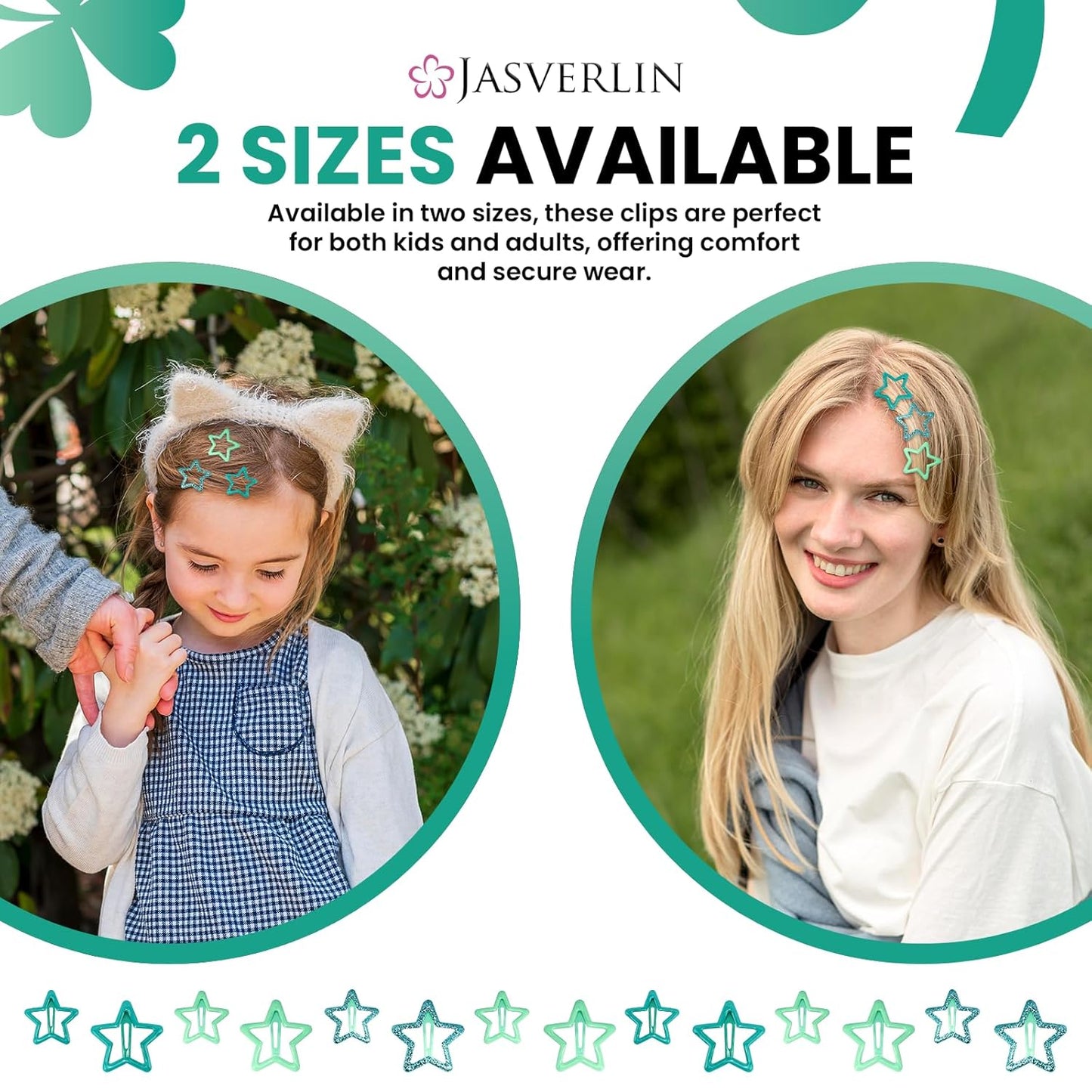 Green Star Hair Clips Accessories 36pcs, Y2K Cute Barrettes for Women Girls, Non-Slip Glitter Snap Hairclips Kawaii Assorted Styling