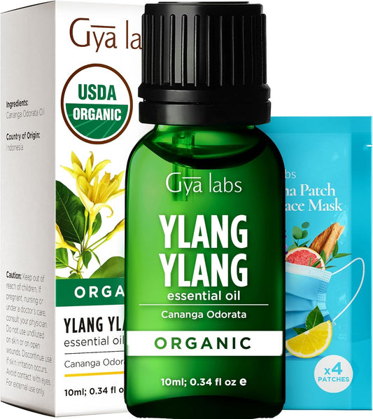 Gya Labs Organic Ylang Ylang Essential Oil - 0.34 Fl Oz - for Skin, Hair, Diffuser, Aromatherapy, DIY Candle Making Scents