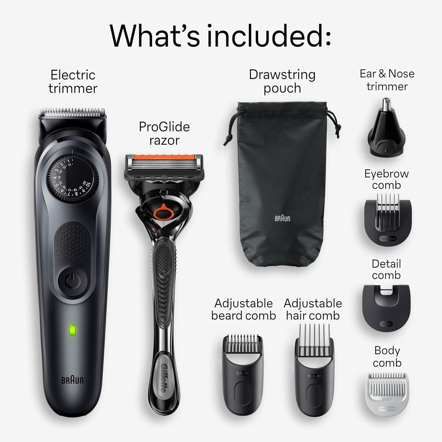 Braun All-in-One Style Kit Series 5 5470, 9-in-1 Trimmer for Men w/Beard Trimmer, Body Trimmer for Manscaping, Gillette Fusion5 ProGlide Razor, 40 Length Settings, Rechargeable Battery, Cordless