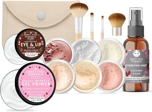 TIMELESS LOOK KIT (PINK BISQUE) Full Size Mineral Makeup Set Matte Foundation Bare Face Sheer Powder Cover