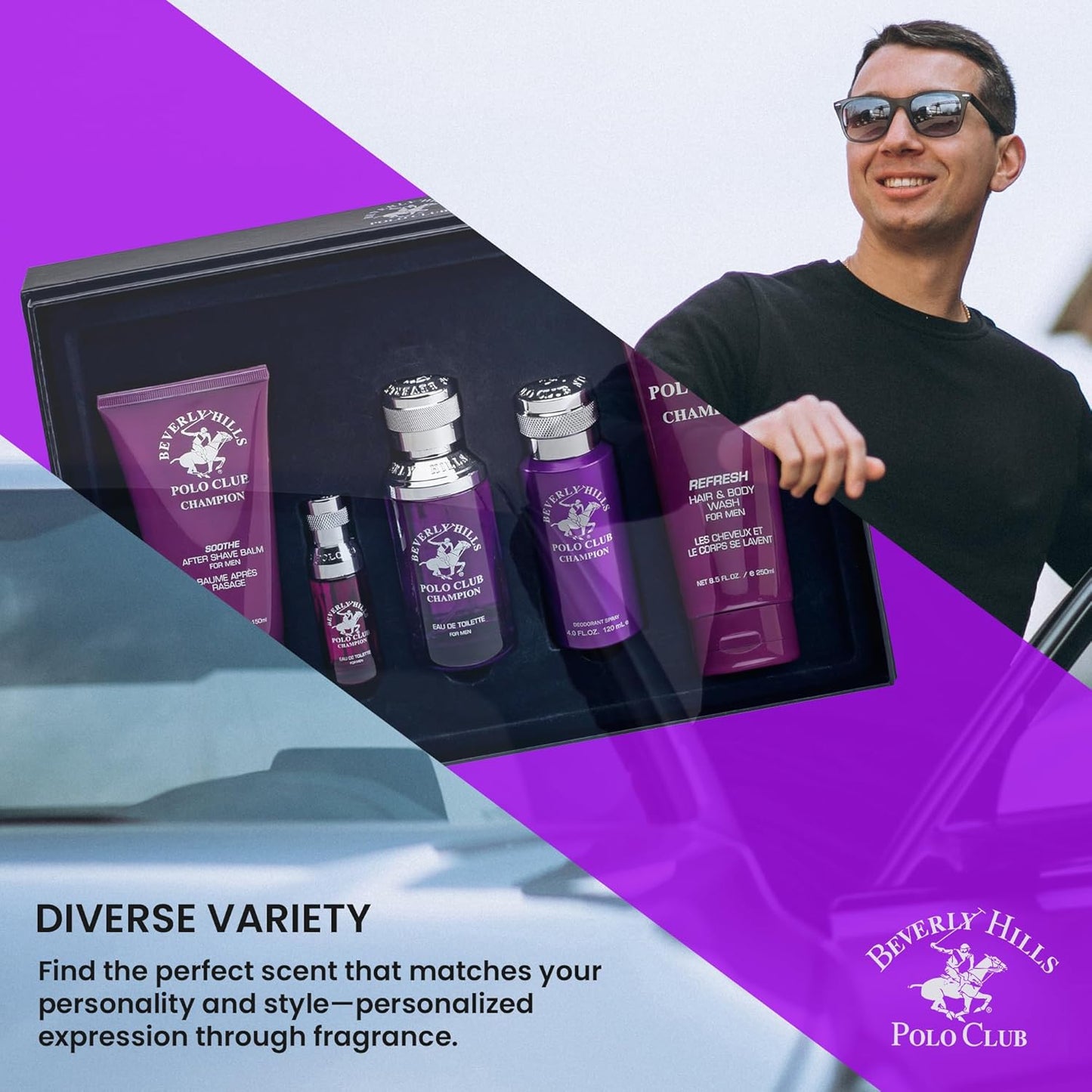 Beverly Hills Polo Club Champion Men's Cologne Gift Set | Fresh, Fruity & Vanilla Scent | 3.4oz EDT, Body Wash, Aftershave & Deodorant | BHPC Luxury Fragrance Collection