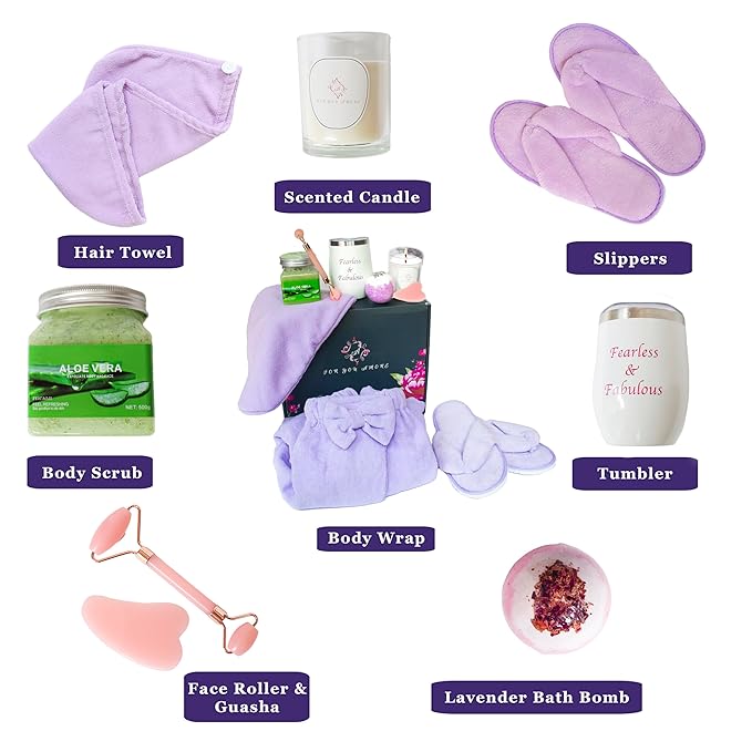 Relaxing Luxury Spa Care Package with Body & Hair Wrap and Matching Flip Flops, Thinking of You Gifts for Women, Birthday Baskets, Get Well Soon Gifts, Her, Sister, Mom, Best Friends