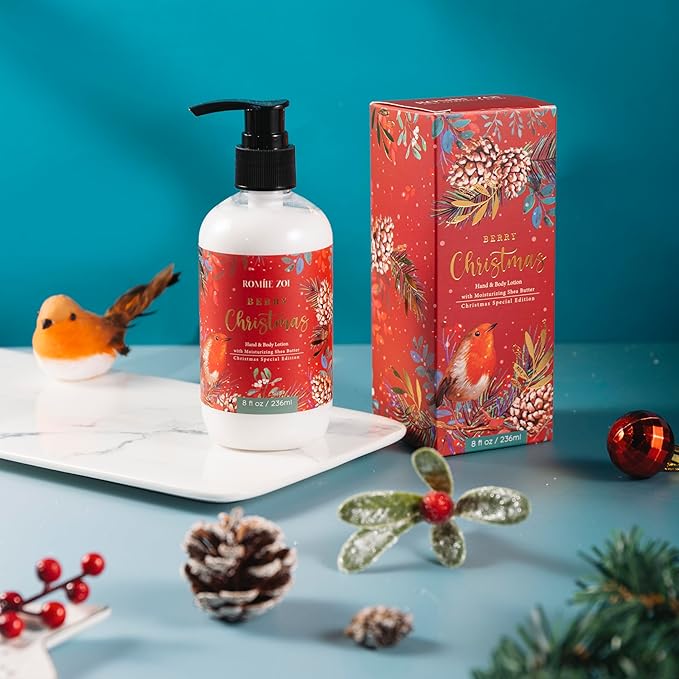 Christmas Hand & Body Lotion with Moisturizing Shea Butter - Berry Christmas- Infused with Holiday Floral Aroma - 236 ML / 8 FL OZ