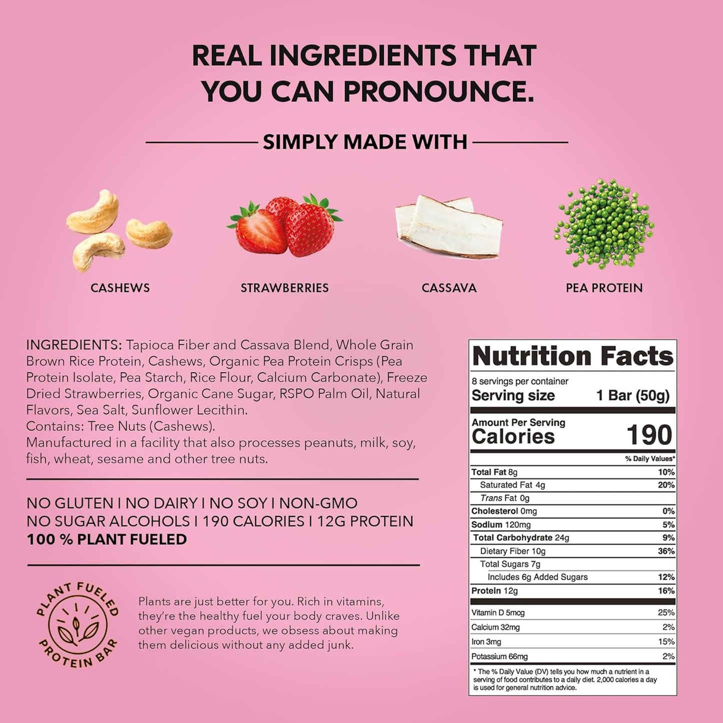 TRUBAR Vegan Protein Bar, Strawberry Shorty Got Cake, Gluten Free, Plant Based Protein, Dairy Free, Non GMO, Soy Free, No Sugar Alcohols, 12G Protein, 12G Fiber, 23G Carb, On the Go Snack Bars, 12 CT