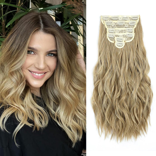 Clip in Hair Extensions, 6 PCS Natural & Soft Hair & Blends Well Hair Extensions, Long Wavy Hairpieces(16inch, 6pcs,Mixed Dirty Blonde)