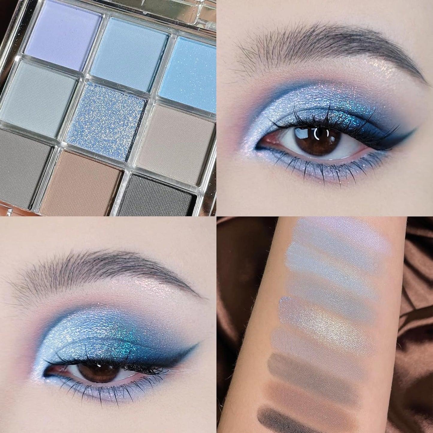 Erinde 9 Colors Eyeshadow Palette, Matte Shimmer Glitter Eye Shadow Palette Makeup, Highly Pigmented Long Lasting Waterproof, Natural Neutral Nude Eyeshadow Make Up Pallet, Blue