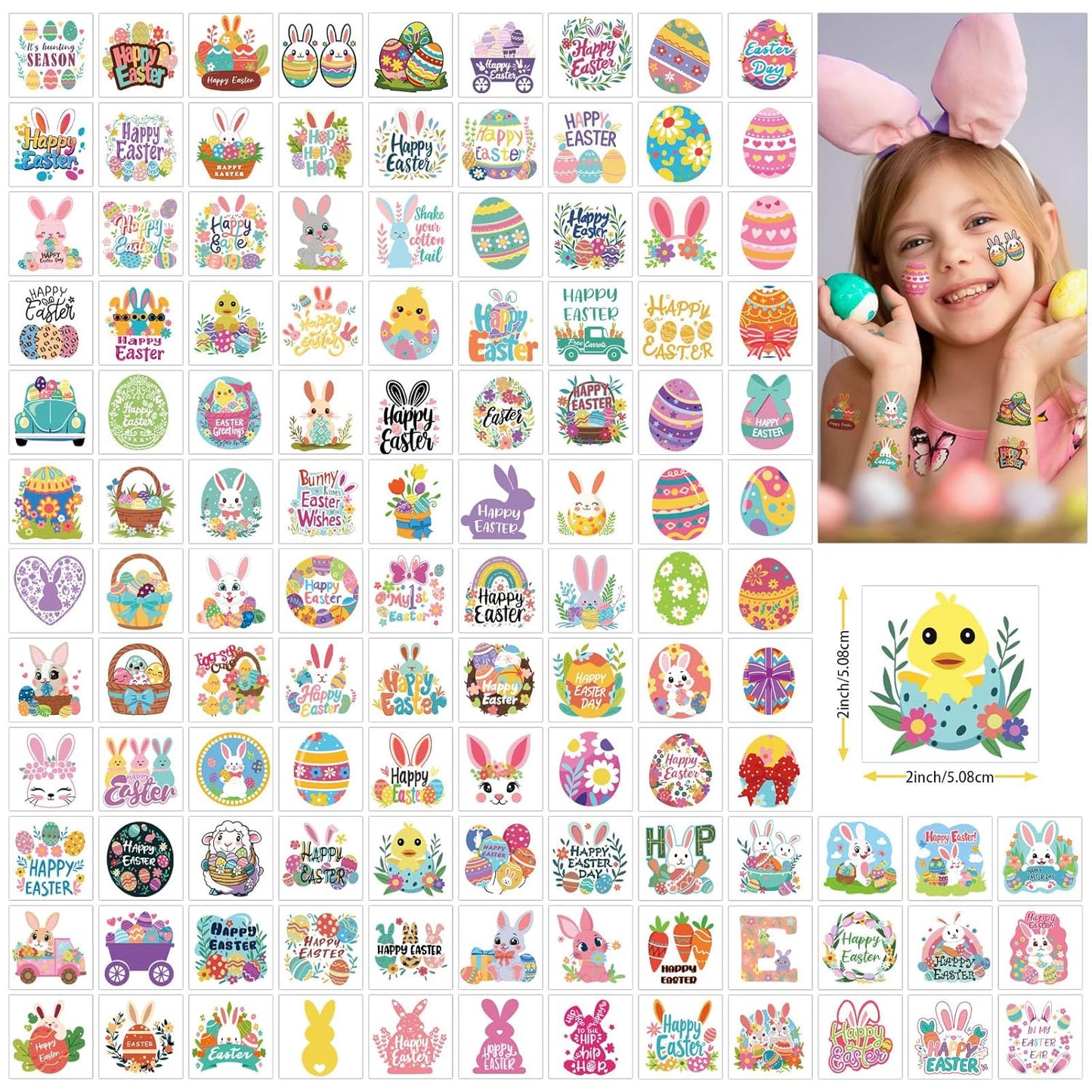 117PCS Easter Temporary Tattoos for Kids Men Women, Tiny Easter Egg and Bunny Fake Tattoos Stickers, Easter Face Body Fake Tattoos for Adults, Easter Basket Stuffers Party Favors Decoration