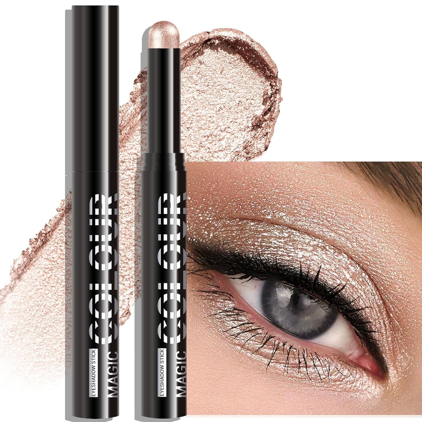 Glitter Eyeshadow Stick - Champagne Shimmer Long Lasting Cream Eye Shadow Pencil Buildable Sparkling Face Highlighter Makeup, Lightweight Waterproof & Smudge Proof for Easy Application