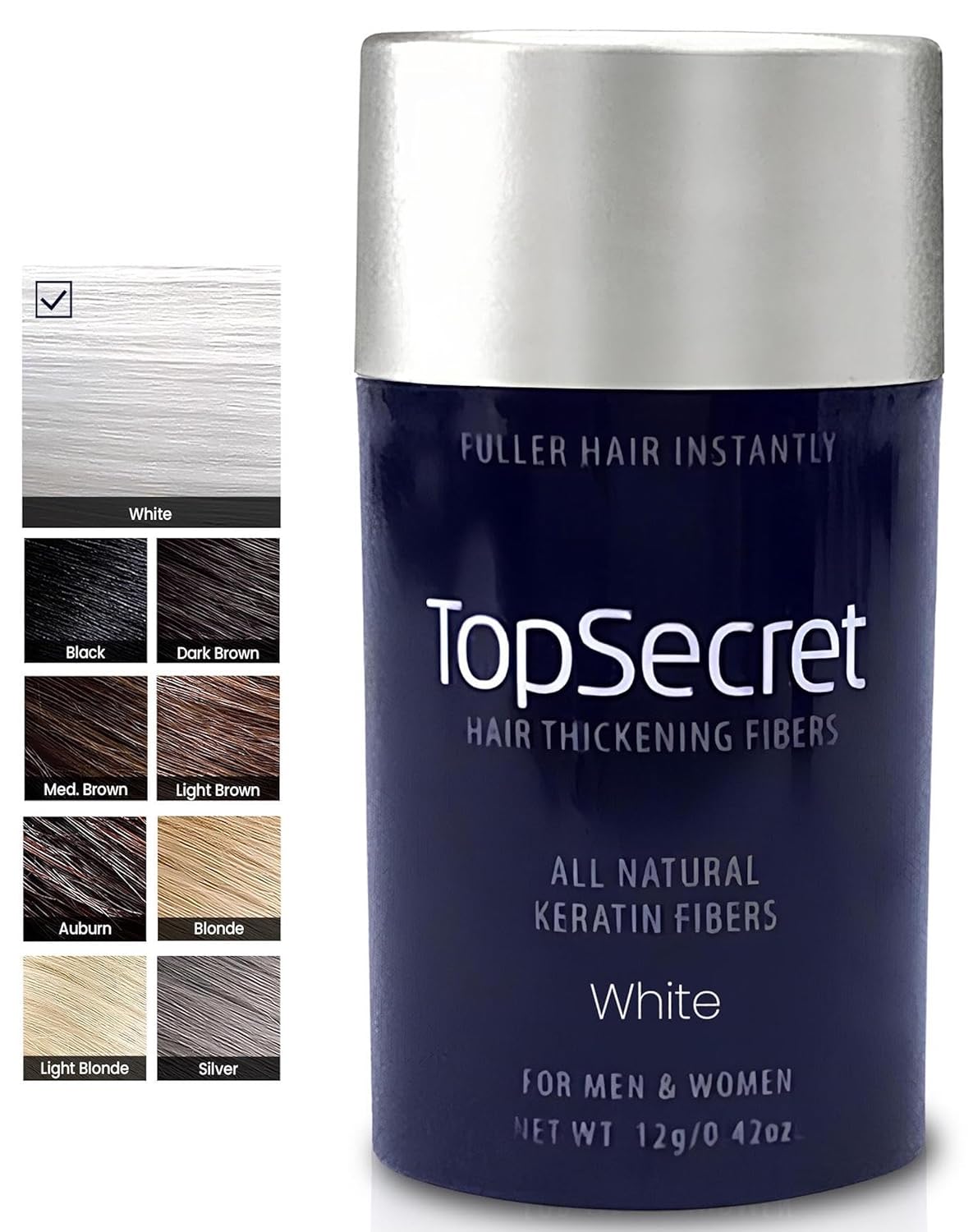 Top Secret Hair Thickening Building Fibers Refills - Undetectable & Natural Hair Filler - for Men & Women - Instantly Fill In Fine Thinning Hair - Weather & Sweat Resistant (White, Regular)