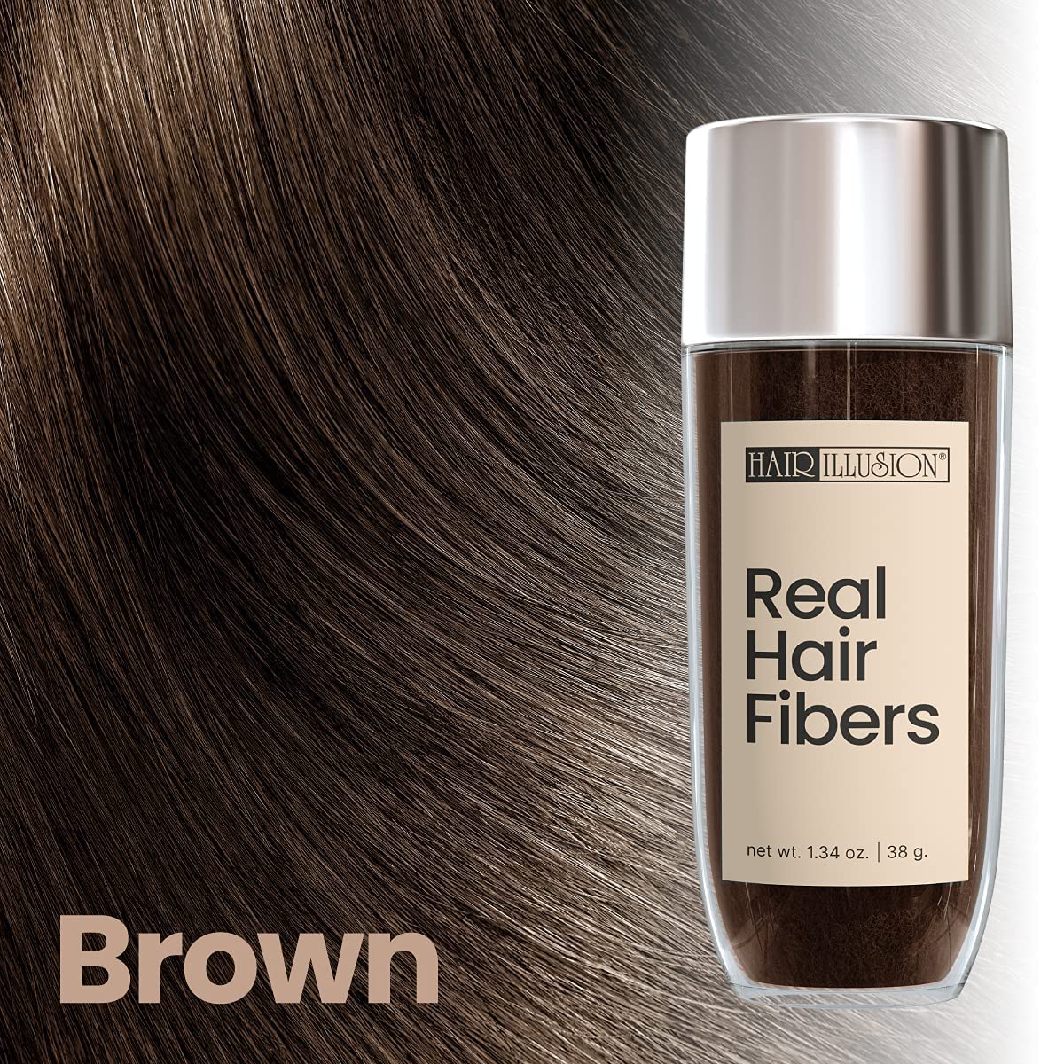 HAIR ILLUSION - 100% Natural Human Hair Fibers *Not Synthetic* For Men & Women, Premium Hair Building Formulation, Large 38g Bottle (brown)