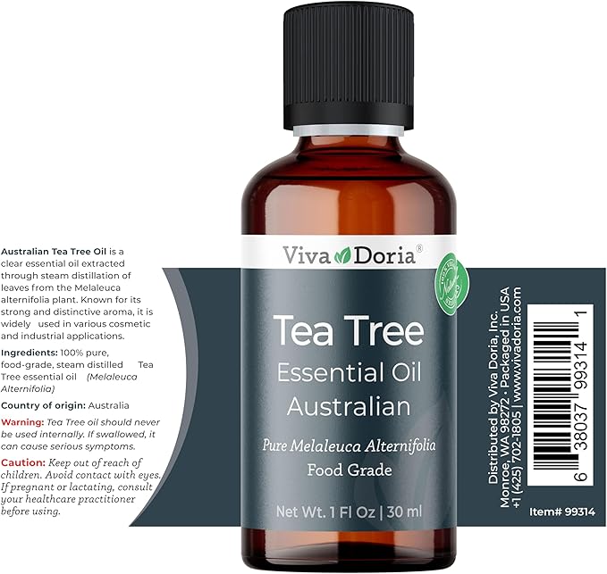 Viva Doria Tea Tree Essential Oil, 100% Pure, Natural, Australian Tea Tree Essential Oil, Undiluted, for Aromatherapy | Food Grade, 30 mL (1 Fluid Ounce)