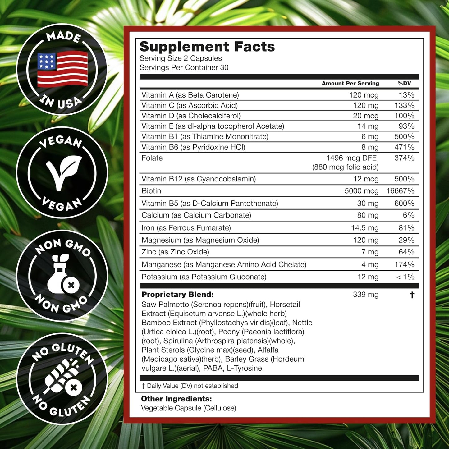 DHT Blocker Hair Growth Supplement - High Potency Biotin & Saw Palmetto for Hair Regrowth - Natural Hair Loss Treatments for Women & Men - Helps Stimulate Hair Follicle Growth