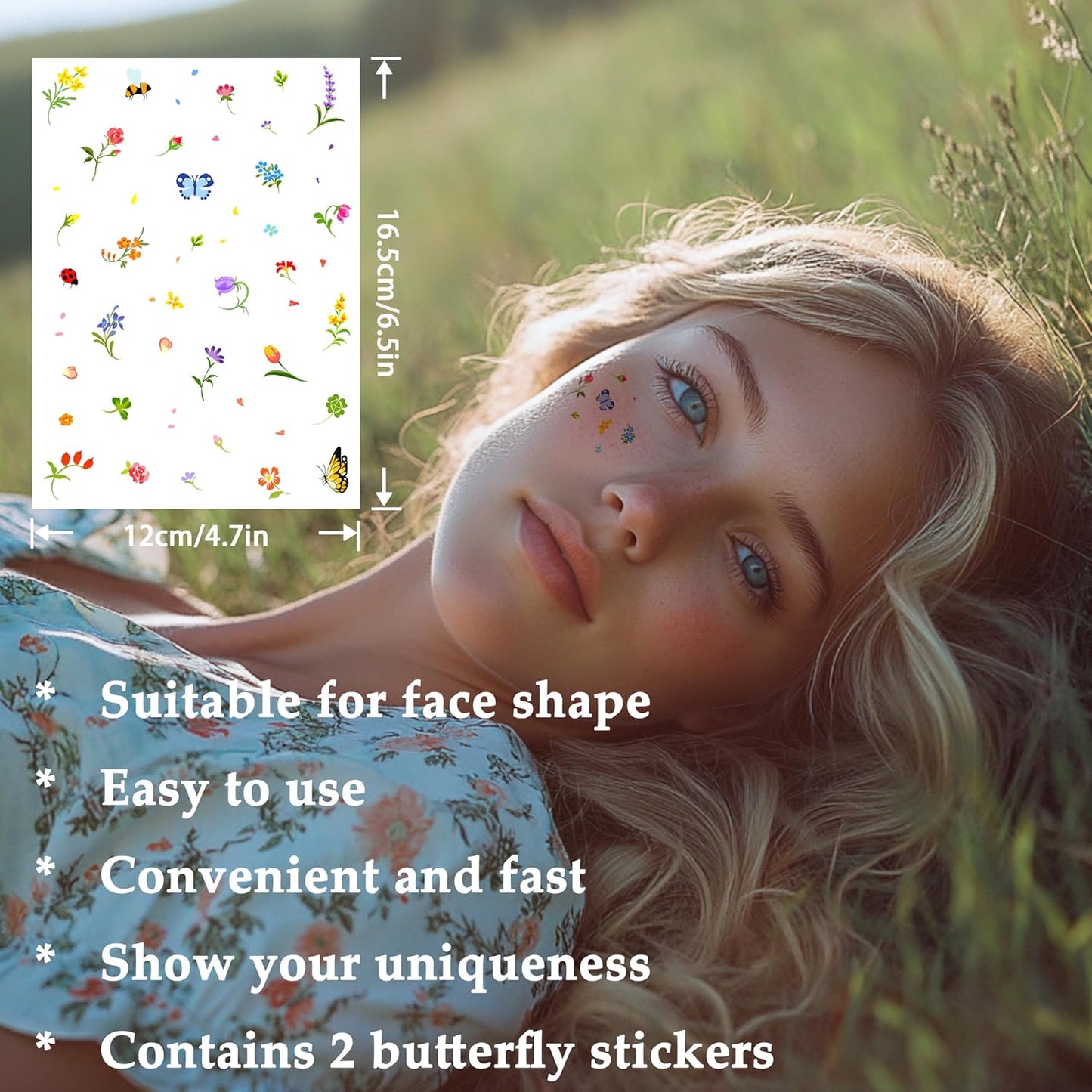 2pcs Makeup Patches,Face Makeup Patches,Beauty Face Makeup,Butterfly Patches,Waterproof Flower Patches,Temporary Facial Butterfly Patches For Women.